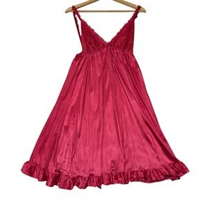 Erica Loren New‎ York Red Lace Trim Nightgown Dress Medium Made in USA